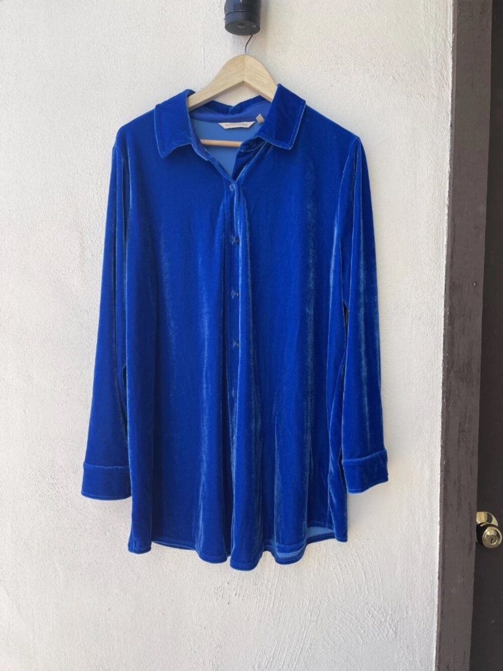 Soft Surroundings Blue Velvet Button Up Shirt Women’s 1X arty dress elegant chic